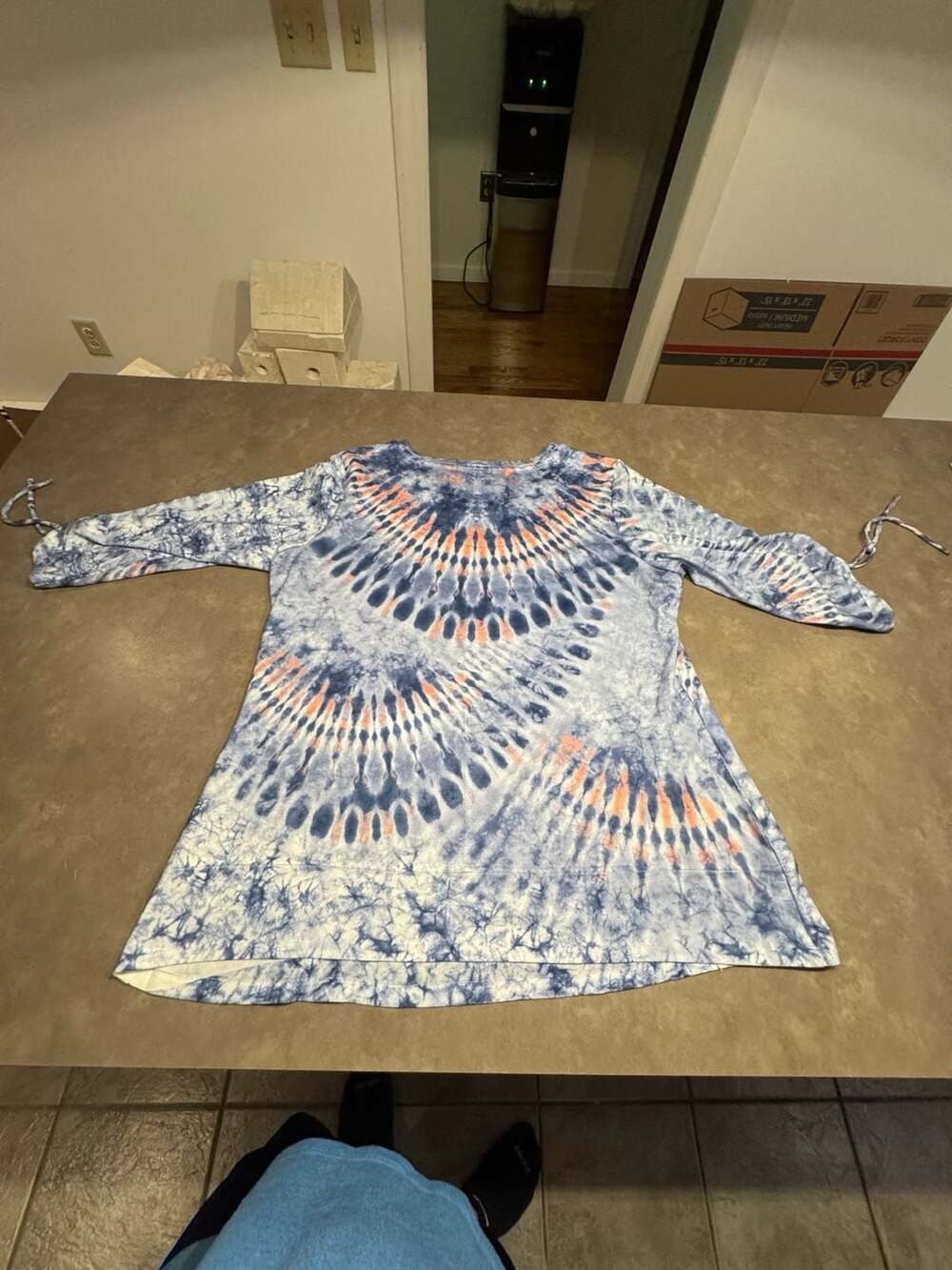 Christopher & Banks Tie-Dye 3/4 Sleeve Knit Tunic Top Blue Orange Size XL